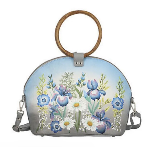 NWT GREY LEATHER - SUKRITI Multi White Mulberry Floral Tote With Silk Scarf Set - Picture 3 of 4